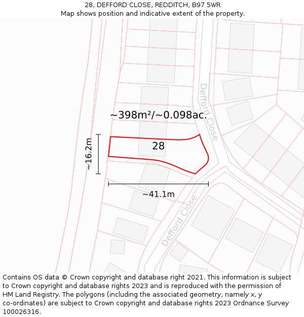 28, DEFFORD CLOSE, REDDITCH, B97 5WR: Plot and title map