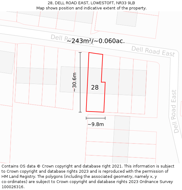 28, DELL ROAD EAST, LOWESTOFT, NR33 9LB: Plot and title map