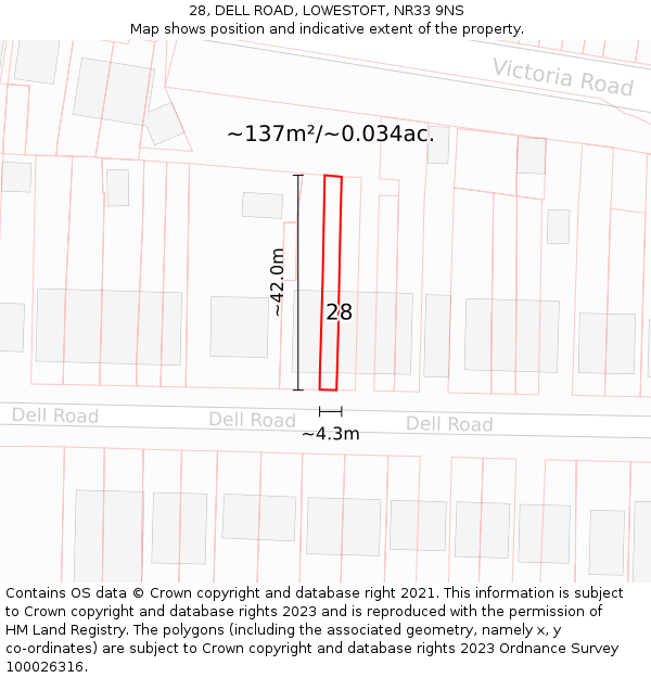 28, DELL ROAD, LOWESTOFT, NR33 9NS: Plot and title map