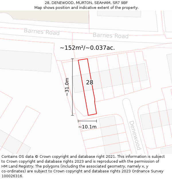 28, DENEWOOD, MURTON, SEAHAM, SR7 9BF: Plot and title map