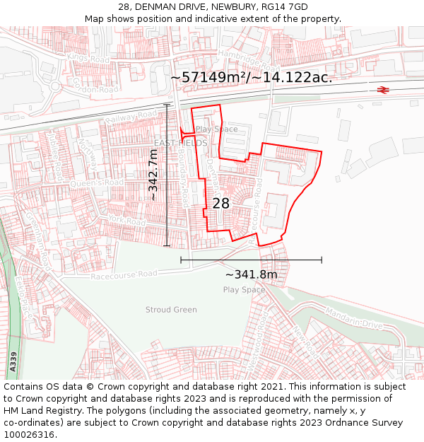 28, DENMAN DRIVE, NEWBURY, RG14 7GD: Plot and title map