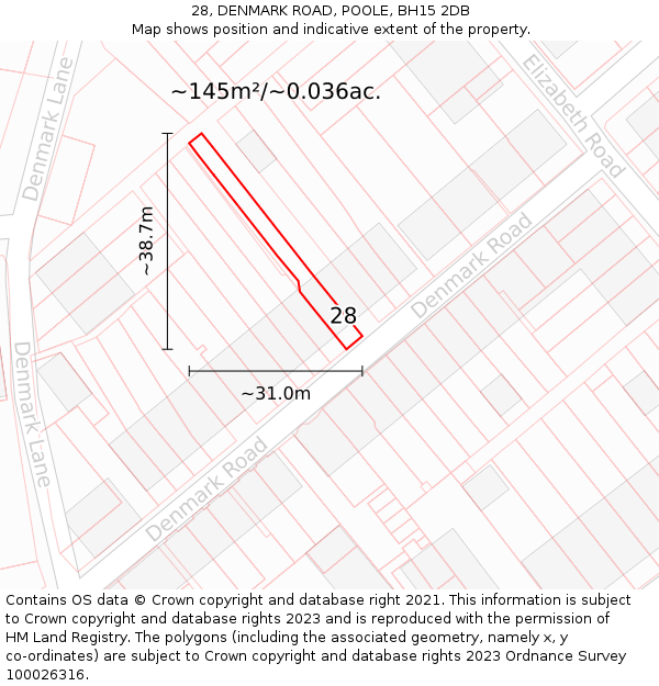 28, DENMARK ROAD, POOLE, BH15 2DB: Plot and title map