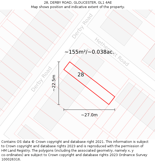 28, DERBY ROAD, GLOUCESTER, GL1 4AE: Plot and title map