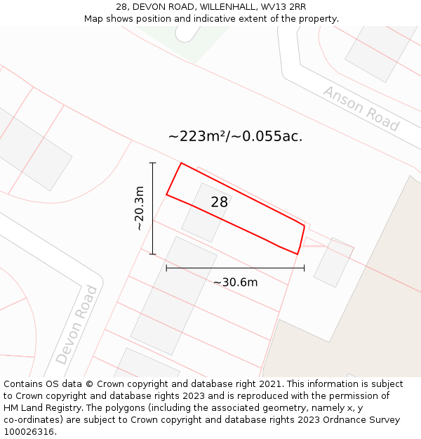 28, DEVON ROAD, WILLENHALL, WV13 2RR: Plot and title map