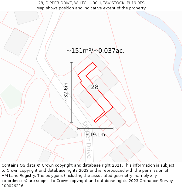 28, DIPPER DRIVE, WHITCHURCH, TAVISTOCK, PL19 9FS: Plot and title map