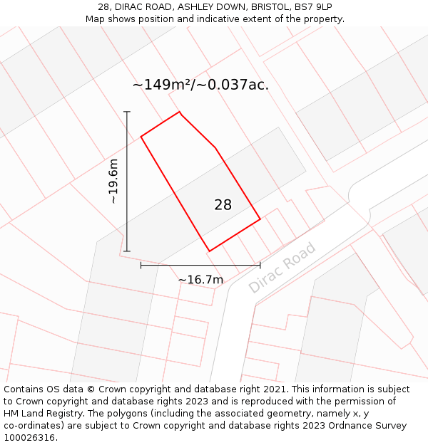 28, DIRAC ROAD, ASHLEY DOWN, BRISTOL, BS7 9LP: Plot and title map