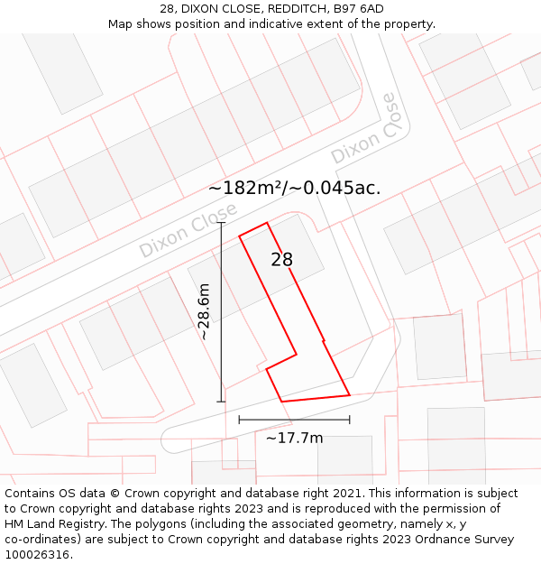 28, DIXON CLOSE, REDDITCH, B97 6AD: Plot and title map