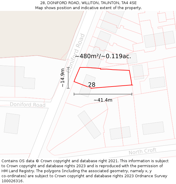 28, DONIFORD ROAD, WILLITON, TAUNTON, TA4 4SE: Plot and title map
