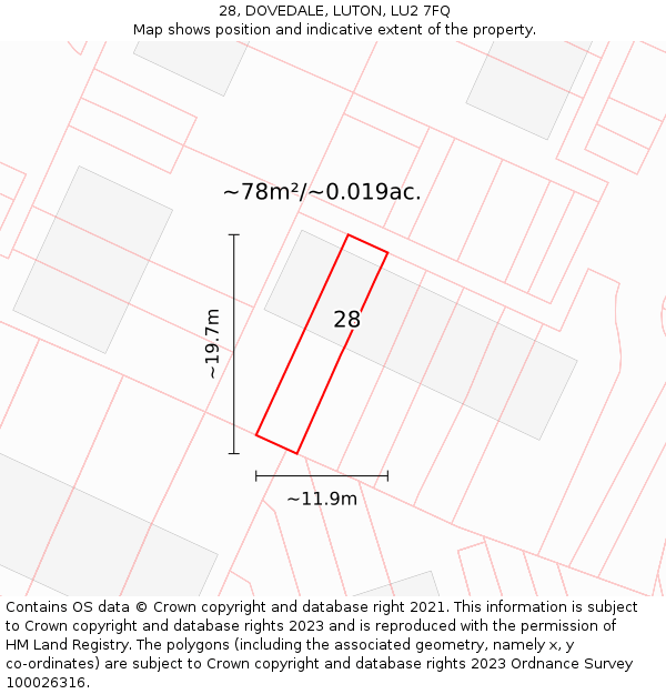 28, DOVEDALE, LUTON, LU2 7FQ: Plot and title map