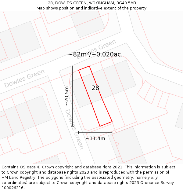 28, DOWLES GREEN, WOKINGHAM, RG40 5AB: Plot and title map