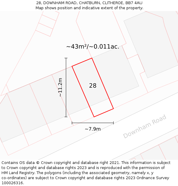 28, DOWNHAM ROAD, CHATBURN, CLITHEROE, BB7 4AU: Plot and title map