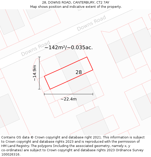 28, DOWNS ROAD, CANTERBURY, CT2 7AY: Plot and title map