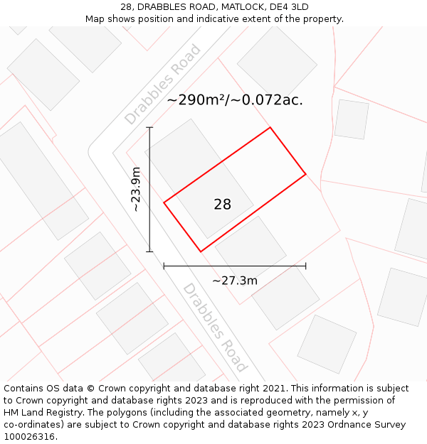 28, DRABBLES ROAD, MATLOCK, DE4 3LD: Plot and title map
