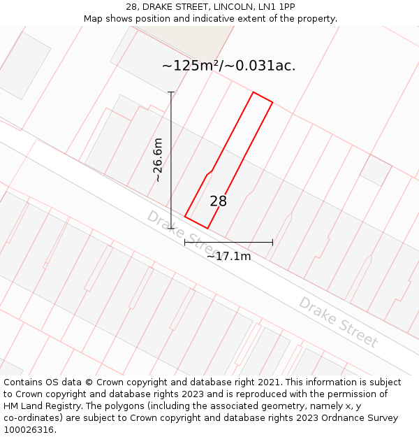 28, DRAKE STREET, LINCOLN, LN1 1PP: Plot and title map