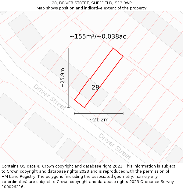 28, DRIVER STREET, SHEFFIELD, S13 9WP: Plot and title map