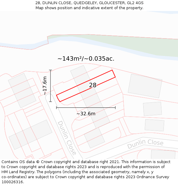 28, DUNLIN CLOSE, QUEDGELEY, GLOUCESTER, GL2 4GS: Plot and title map