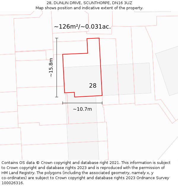 28, DUNLIN DRIVE, SCUNTHORPE, DN16 3UZ: Plot and title map