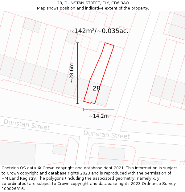 28, DUNSTAN STREET, ELY, CB6 3AQ: Plot and title map