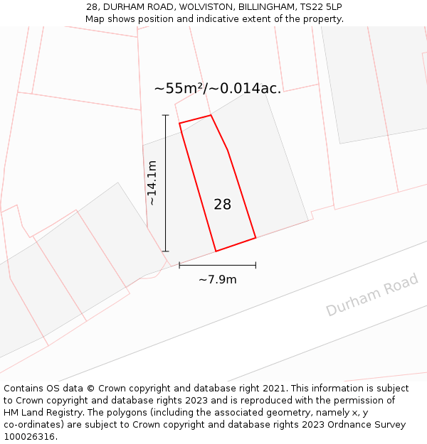 28, DURHAM ROAD, WOLVISTON, BILLINGHAM, TS22 5LP: Plot and title map