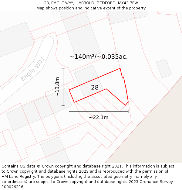 28, EAGLE WAY, HARROLD, BEDFORD, MK43 7EW: Plot and title map