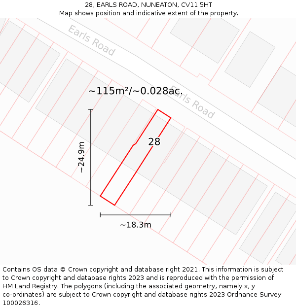 28, EARLS ROAD, NUNEATON, CV11 5HT: Plot and title map