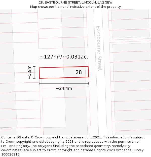 28, EASTBOURNE STREET, LINCOLN, LN2 5BW: Plot and title map