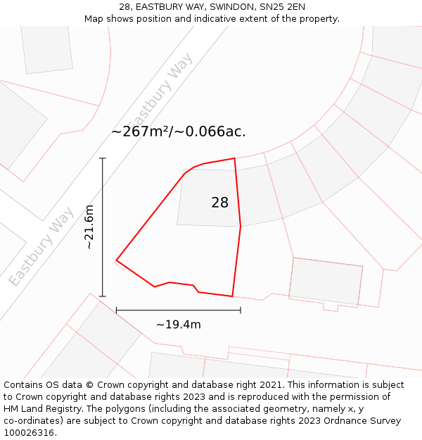 28, EASTBURY WAY, SWINDON, SN25 2EN: Plot and title map