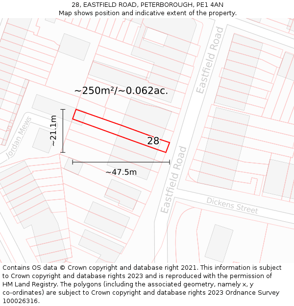 28, EASTFIELD ROAD, PETERBOROUGH, PE1 4AN: Plot and title map