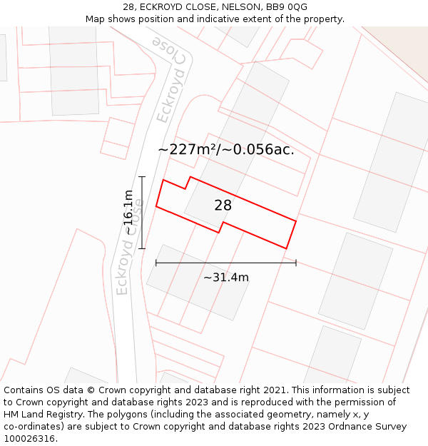 28, ECKROYD CLOSE, NELSON, BB9 0QG: Plot and title map