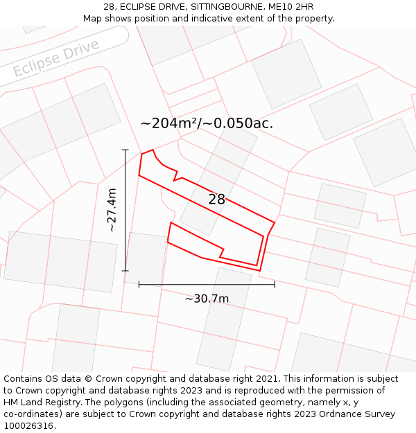 28, ECLIPSE DRIVE, SITTINGBOURNE, ME10 2HR: Plot and title map