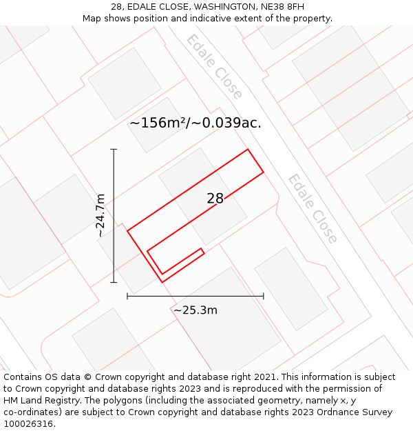 28, EDALE CLOSE, WASHINGTON, NE38 8FH: Plot and title map