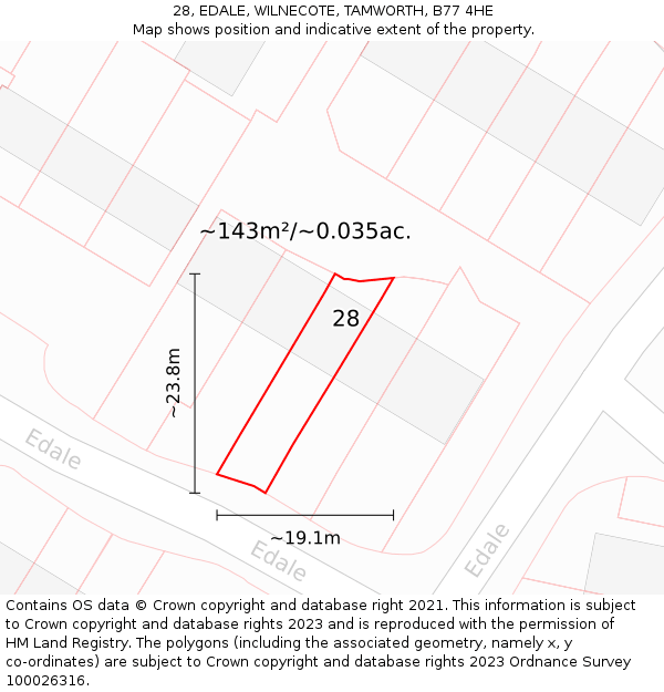 28, EDALE, WILNECOTE, TAMWORTH, B77 4HE: Plot and title map