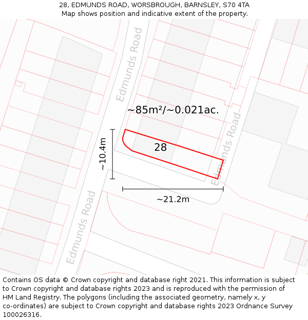 28, EDMUNDS ROAD, WORSBROUGH, BARNSLEY, S70 4TA: Plot and title map