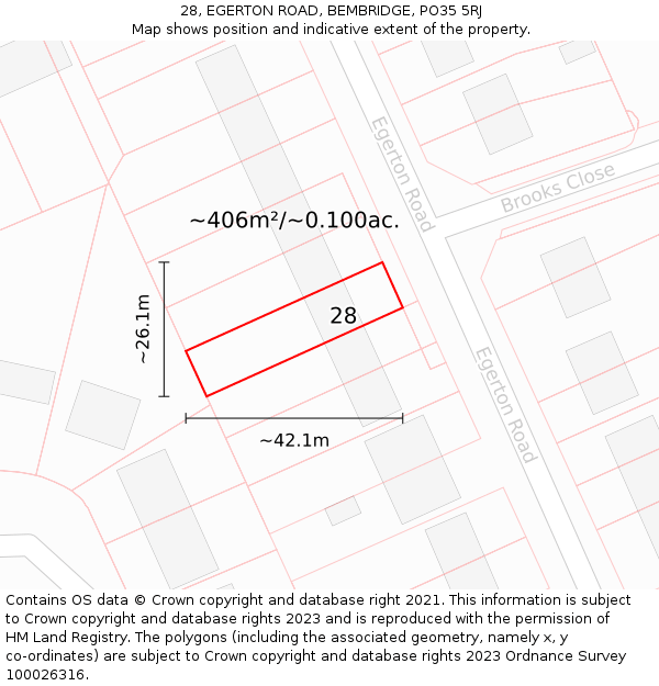 28, EGERTON ROAD, BEMBRIDGE, PO35 5RJ: Plot and title map
