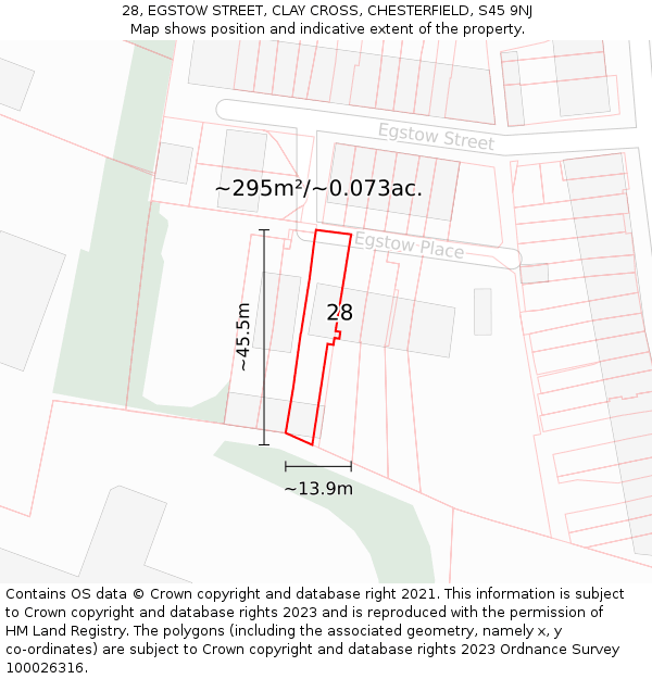 28, EGSTOW STREET, CLAY CROSS, CHESTERFIELD, S45 9NJ: Plot and title map