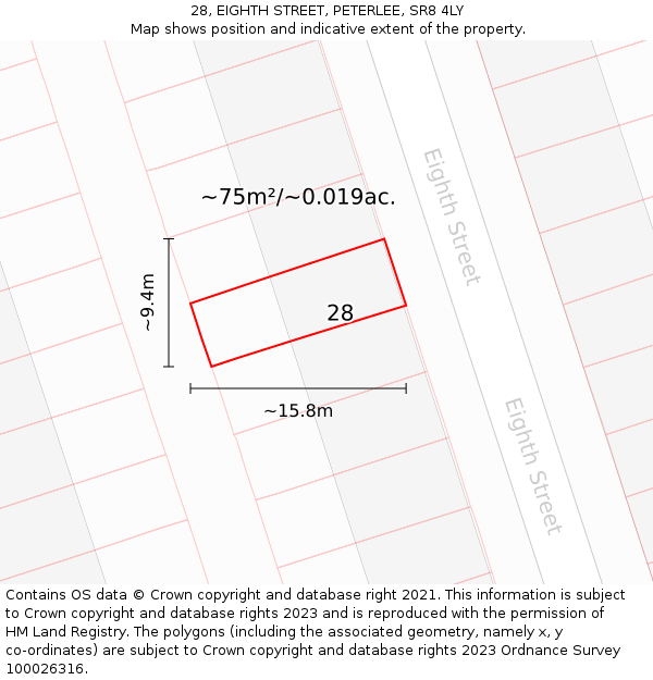 28, EIGHTH STREET, PETERLEE, SR8 4LY: Plot and title map