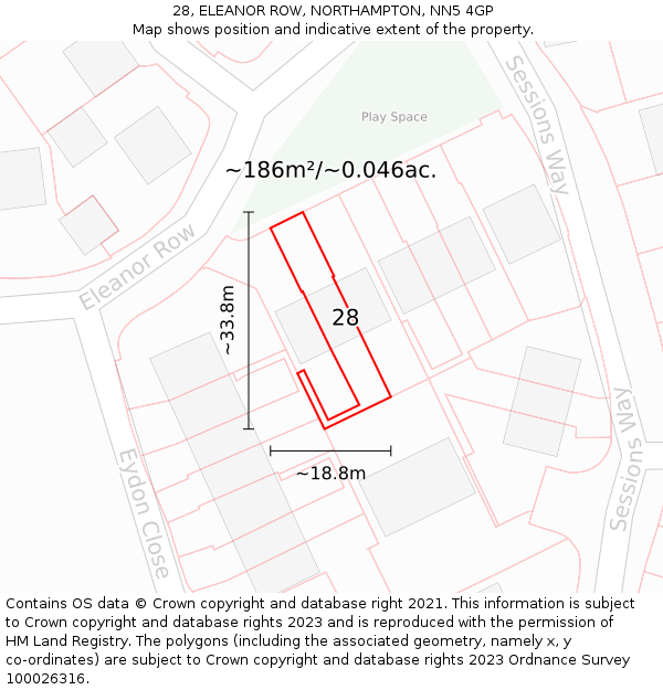 28, ELEANOR ROW, NORTHAMPTON, NN5 4GP: Plot and title map