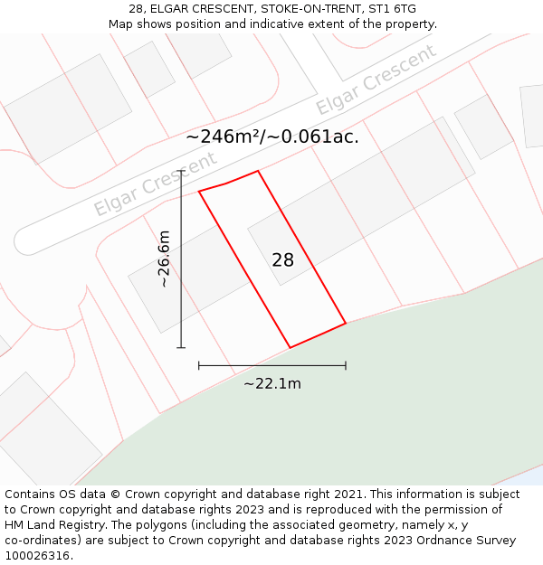 28, ELGAR CRESCENT, STOKE-ON-TRENT, ST1 6TG: Plot and title map