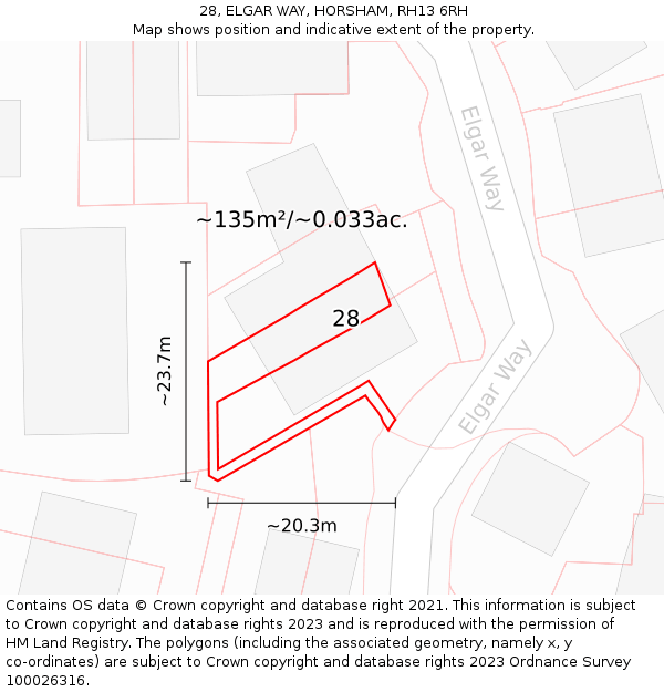 28, ELGAR WAY, HORSHAM, RH13 6RH: Plot and title map