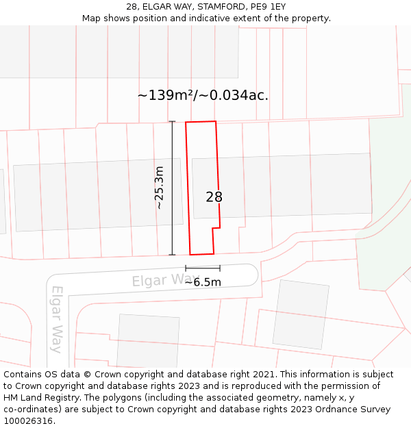 28, ELGAR WAY, STAMFORD, PE9 1EY: Plot and title map