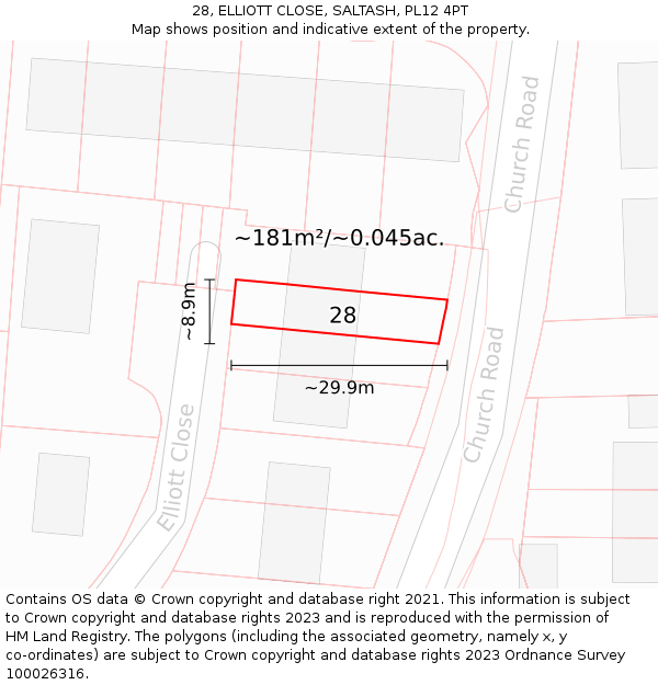 28, ELLIOTT CLOSE, SALTASH, PL12 4PT: Plot and title map