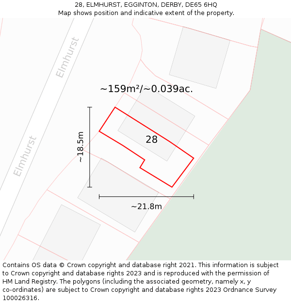 28, ELMHURST, EGGINTON, DERBY, DE65 6HQ: Plot and title map