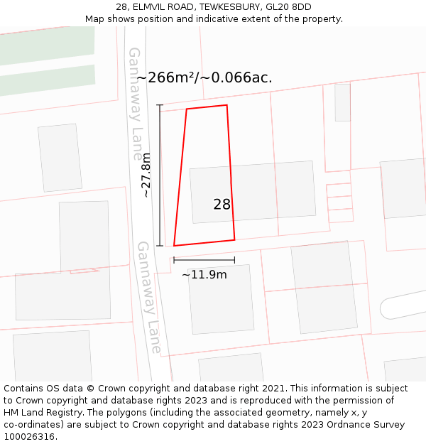 28, ELMVIL ROAD, TEWKESBURY, GL20 8DD: Plot and title map