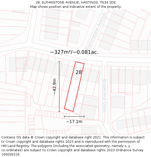 28, ELPHINSTONE AVENUE, HASTINGS, TN34 2DE: Plot and title map