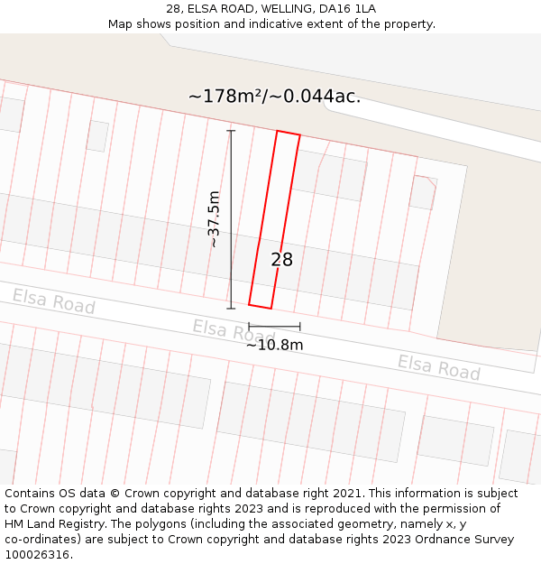 28, ELSA ROAD, WELLING, DA16 1LA: Plot and title map