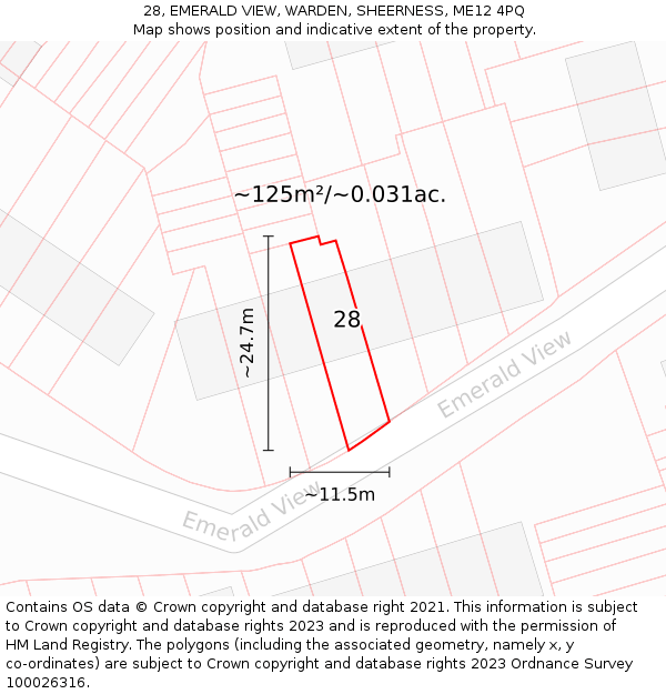 28, EMERALD VIEW, WARDEN, SHEERNESS, ME12 4PQ: Plot and title map