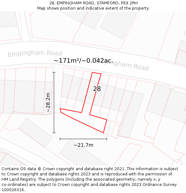 28, EMPINGHAM ROAD, STAMFORD, PE9 2RH: Plot and title map