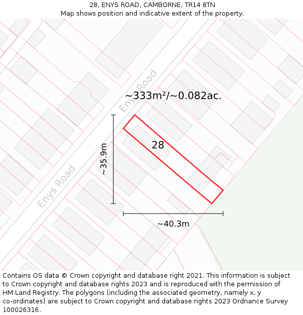 28, ENYS ROAD, CAMBORNE, TR14 8TN: Plot and title map