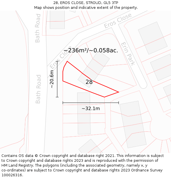 28, EROS CLOSE, STROUD, GL5 3TP: Plot and title map