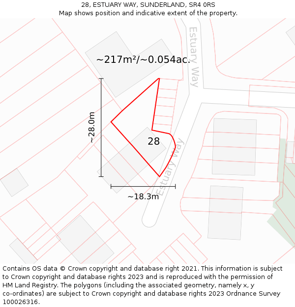 28, ESTUARY WAY, SUNDERLAND, SR4 0RS: Plot and title map
